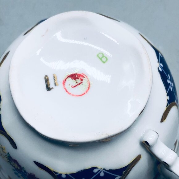 Tea cup floral gold trim white blue marked on bottom 2.5x5" porcelain READ - Picture 6 of 7